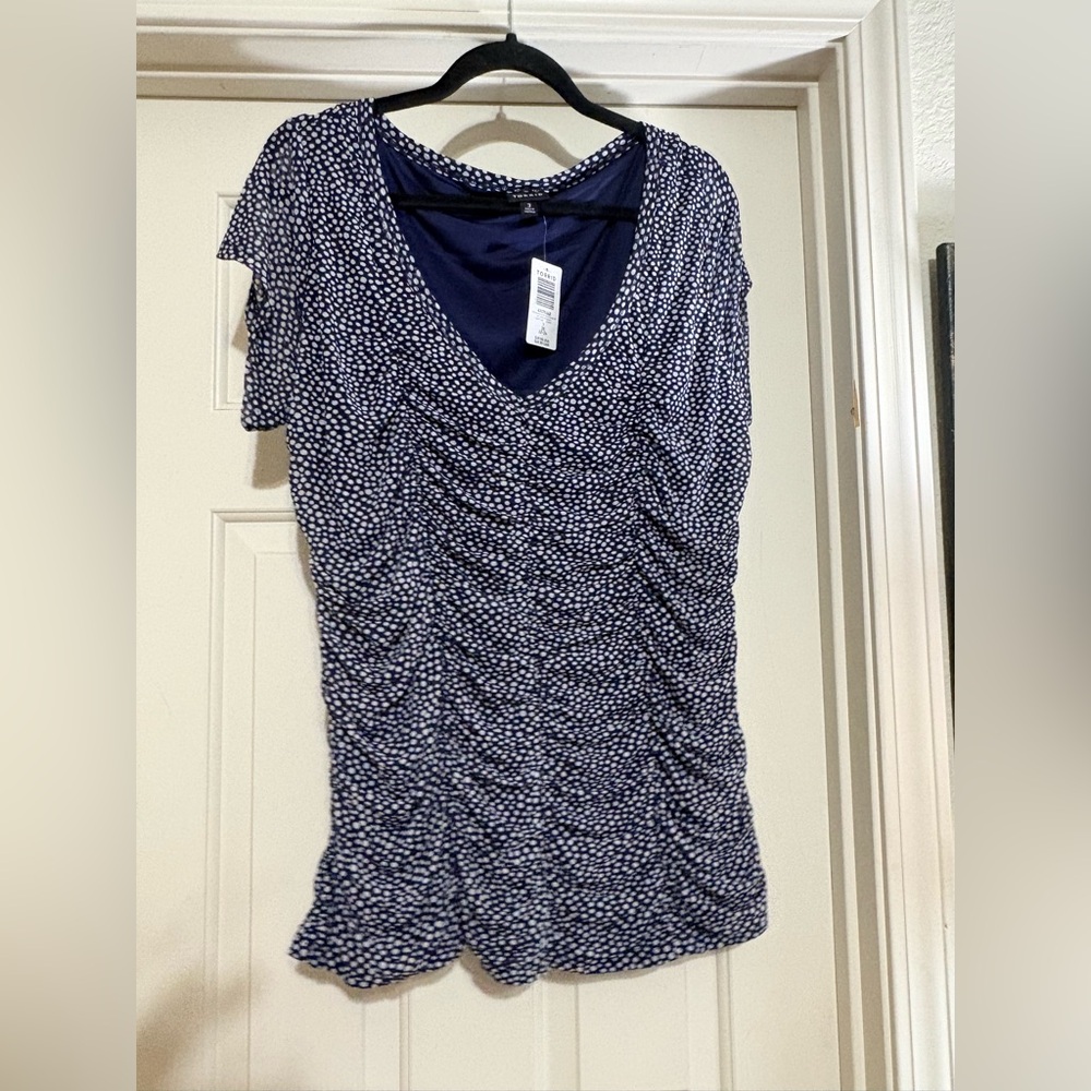 Torrid Navy and White Ruched Blouse